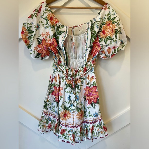 Farm Rio Off-White Bloom Garden Euroflax Premium Linen Mini Dress NWT Size XS - Picture 11 of 16